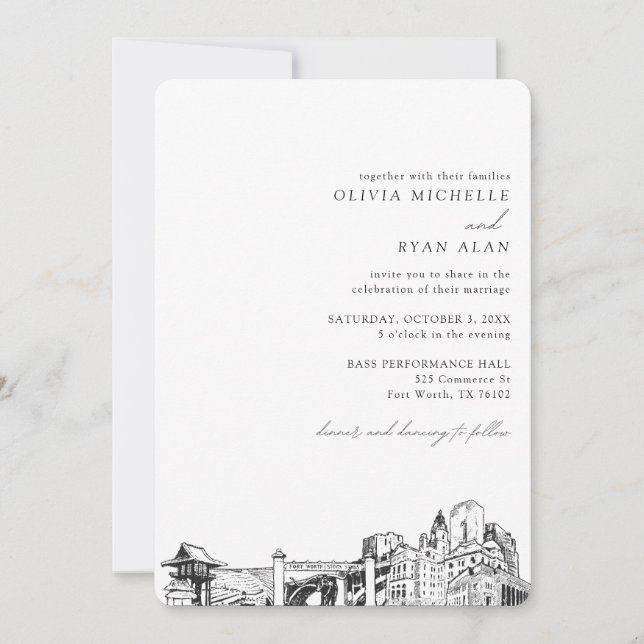Invitation Mariage Skyline de Fort Worth (Devant)