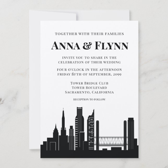 Invitation Mariage Skyline de Sacramento California City (Devant)