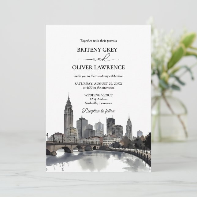 Invitation Mariage Skyline Nashville Tennessee (Debout devant)