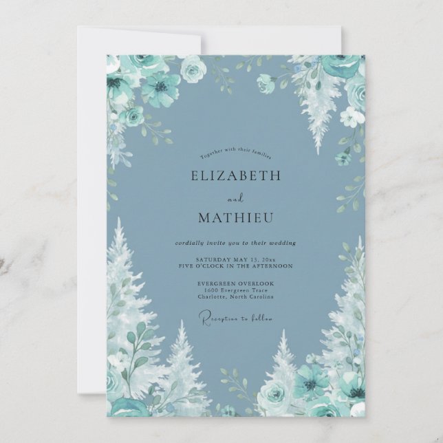 Invitation Mariage Slate Aqua Pivoine (Devant)