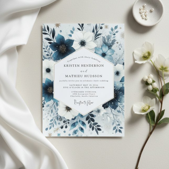 Invitation Mariage Slate Blue Frosty Flora (Créateur téléchargé)