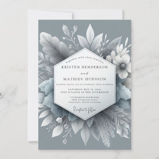 Invitation Mariage Slate Blue Frosty Flora (Devant)