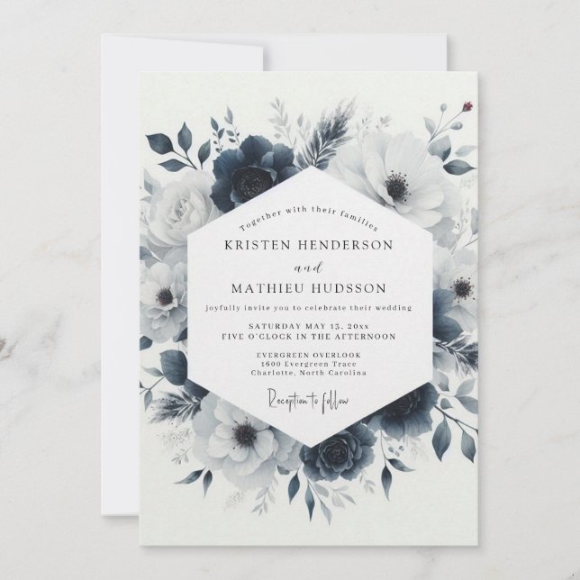 Invitation Mariage Slate Blue Icy Bloom (Devant)