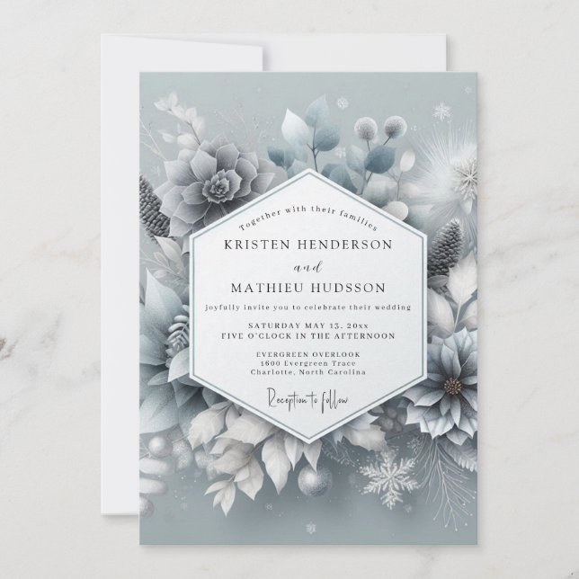 Invitation Mariage Slate Blue Wintertide Bloom (Devant)