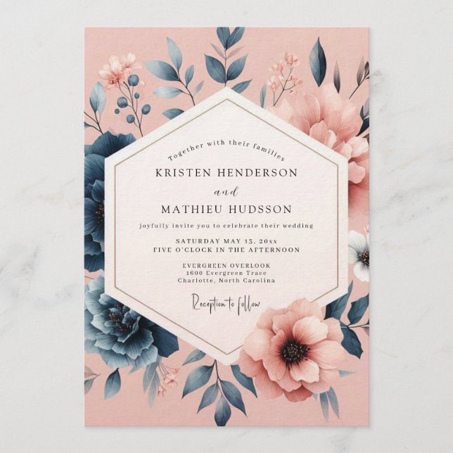 Invitation Mariage Slate Blush Dreamy Flora (Devant)