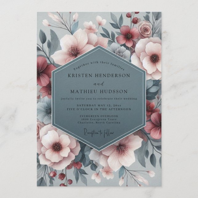 Invitation Mariage Slate Blush Pastoral Bloom (Devant)