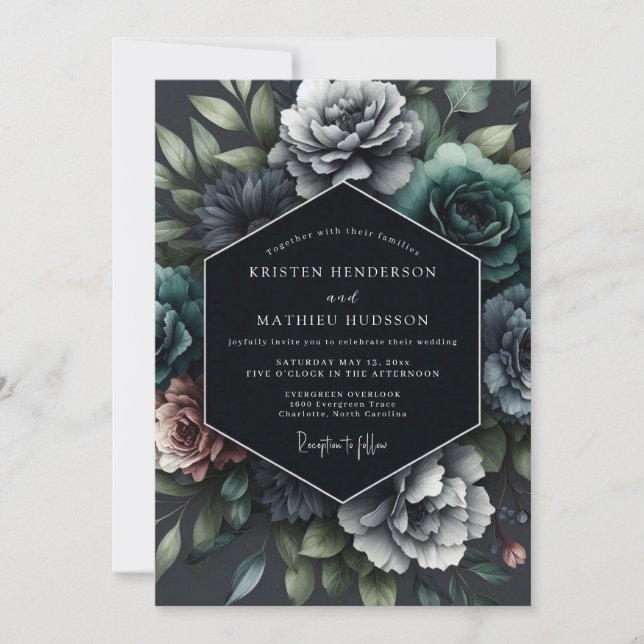 Invitation Mariage Slate Opulent Flora (Devant)