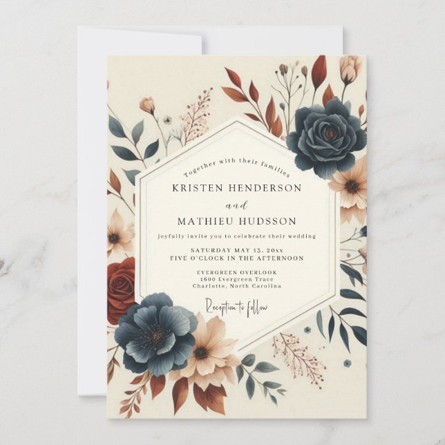 Invitation Mariage Slate Russet Artful Bloom (Devant)