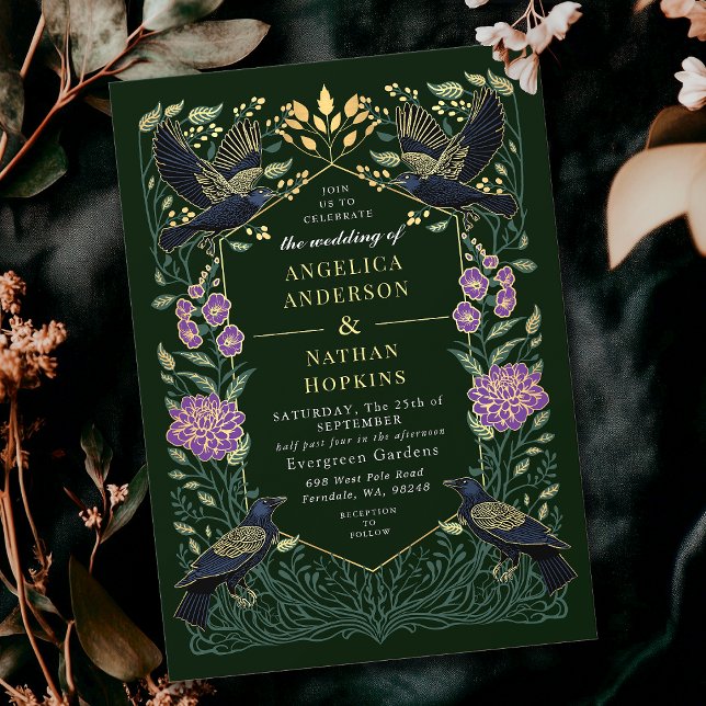 Invitation Mariage Snapdragon de corbeau gothique enchanté (Créateur téléchargé)