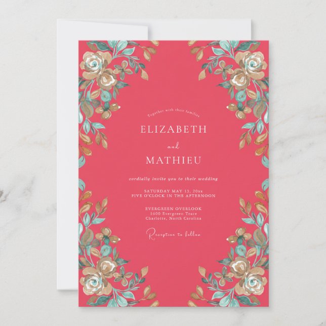 Invitation Mariage Soft Coral Aqua Petal (Devant)