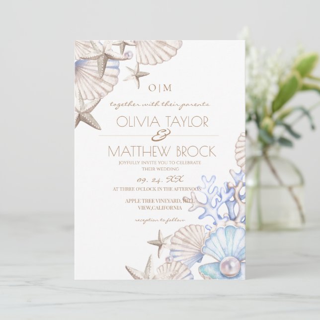 Invitation Mariage Soft Elegant Ocean Beach (Debout devant)