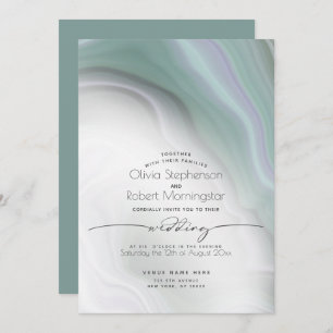 Invitation MARIAGE Soft Misty Jade and Violet Marble