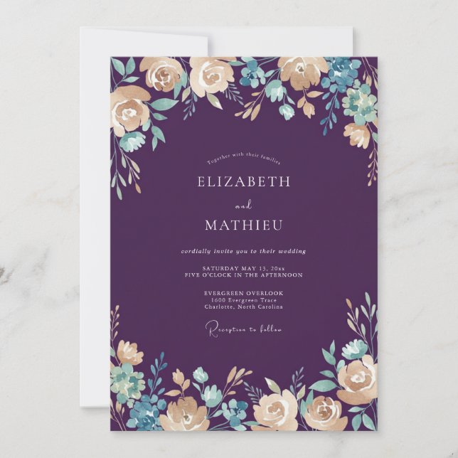 Invitation Mariage Soirée Humeur Deep Purple (Devant)