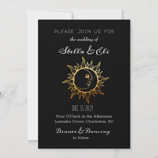 Invitation Mariage solaire céleste et lunaire Gold Foil (Devant)