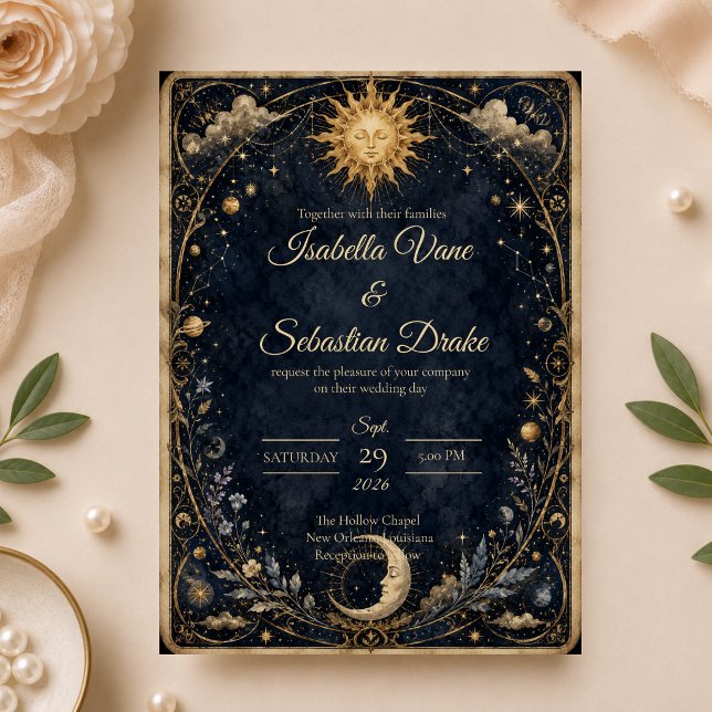 Invitation Mariage Soleil Lune Vintage Céleste (Créateur téléchargé)