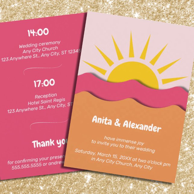Invitation Mariage soleil rose orange d'été (Créateur téléchargé)