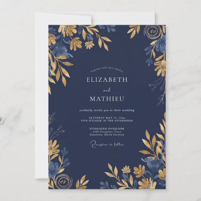 Invitation Mariage solennel de minuit bleu marine (Devant)