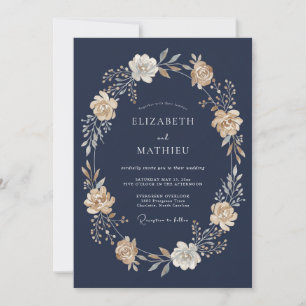 Invitation Mariage Solennel de Soirée Bleu Marine