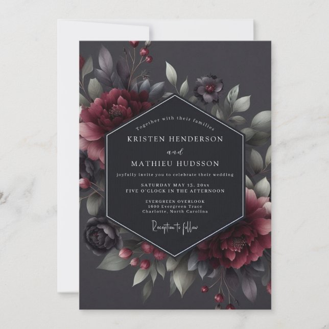 Invitation Mariage sombre flore Claret (Devant)