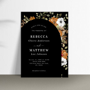 Invitation Mariage sombre romantique floral bohème arche noir