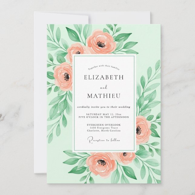 Invitation Mariage somptueux de printemps vert menthe (Devant)