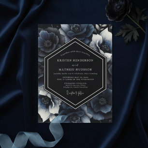 Invitation Mariage somptueux Navy Deep Bloom