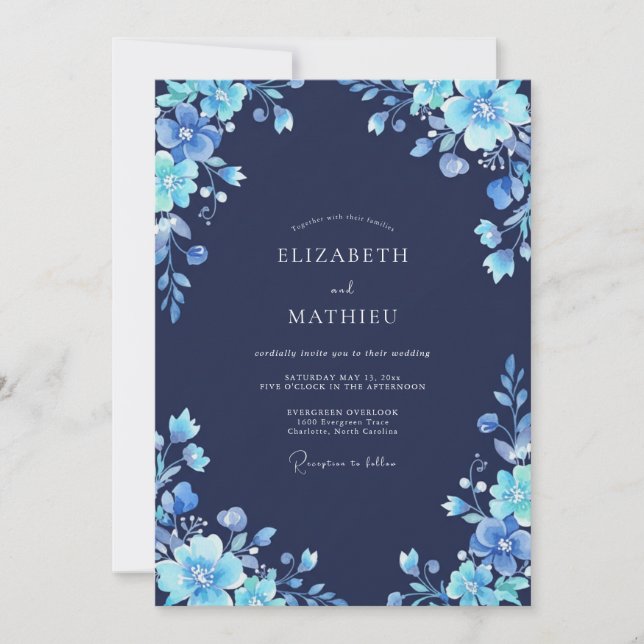 Invitation Mariage Sophistiqué de Minuit Navy (Devant)