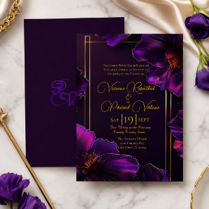 Invitation Mariage Sophistiqué Violettes Lumineuses Or Pour