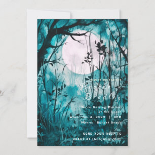Invitation Mariage sous la forêt verte éclairée par la lune