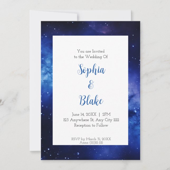 Invitation Mariage sous la lumière étoilée de la nébuleuse bl (Devant)