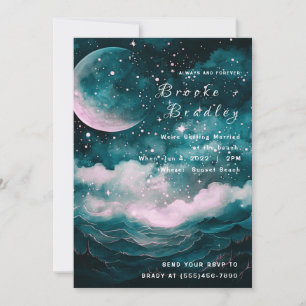 Invitation Mariage sous la Lune de l'Océan Cosmique