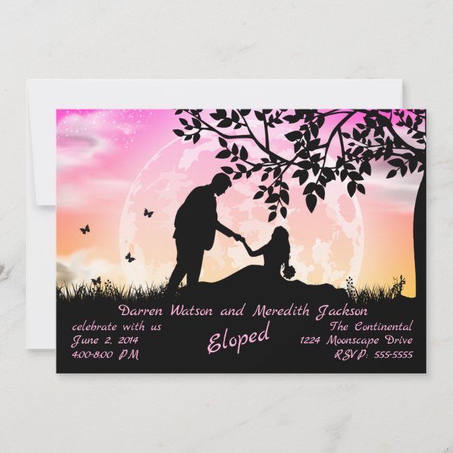 Invitation Mariage sous la lune rose orange (Devant)