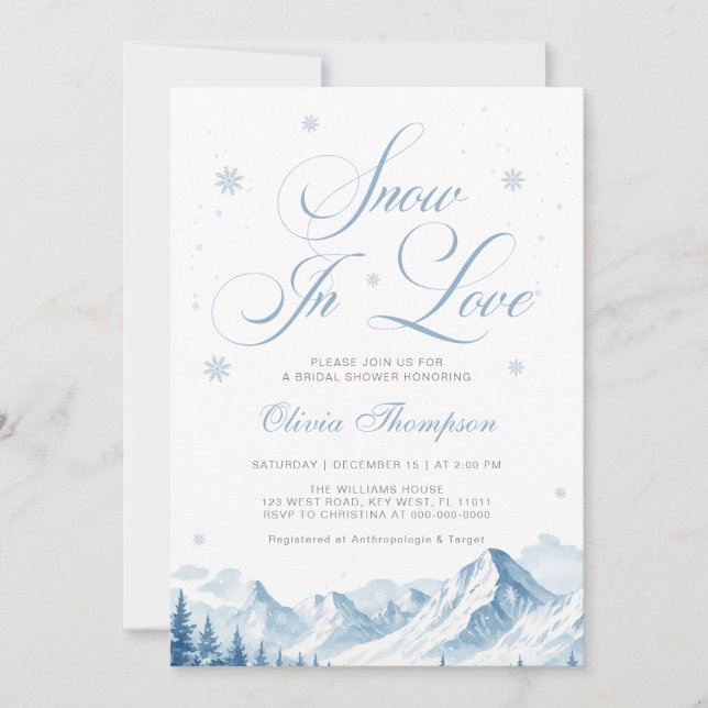 Invitation Mariage sous la neige bleue d'hiver (Devant)