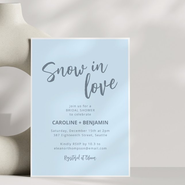 Invitation Mariage sous la neige d'hiver Bleu doux Script Bab (Créateur téléchargé)