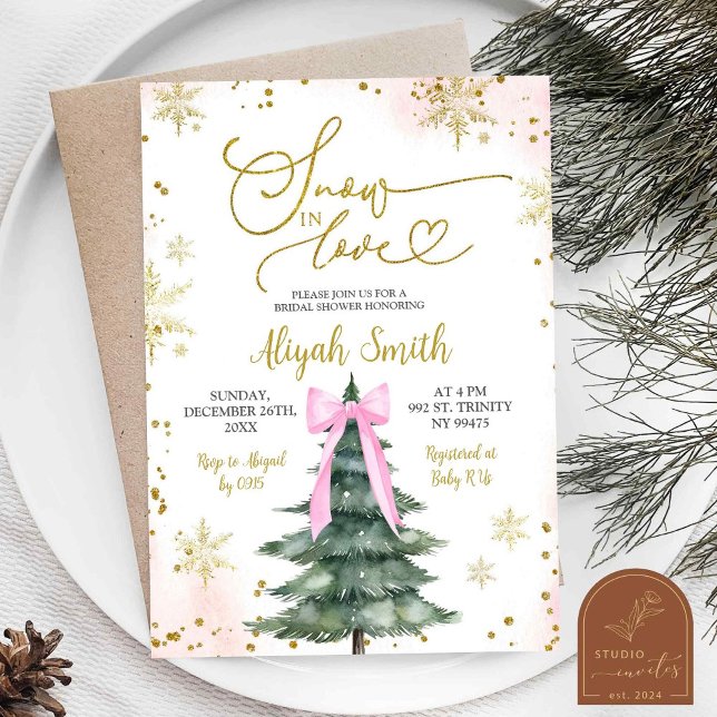 Invitation Mariage sous la neige rose en hiver (Créateur téléchargé)