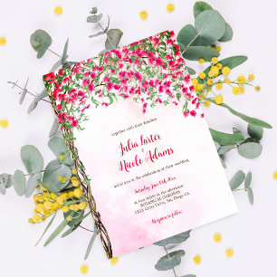Invitation Mariage sous la pluie de bougainvillées roses en f