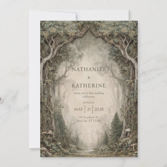 Invitation Mariage sous l'Arche de Contes de Fées de la Forêt (Devant)