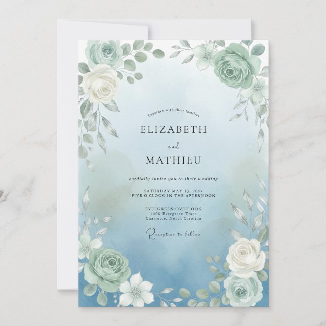 Invitation Mariage sous l'Arche de Fleur de Sauge (Devant)
