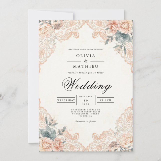 Invitation Mariage sous l'Arche de Fleurs d'Abricotier (Devant)