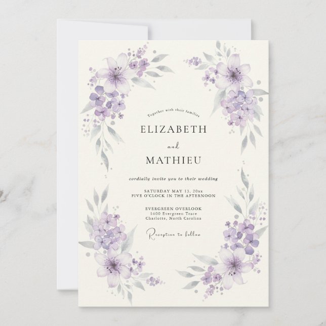 Invitation Mariage sous l'arche de fleurs de lavande (Devant)