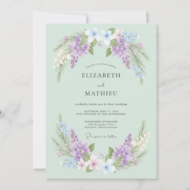Invitation Mariage sous l'Arche de Fleurs de Lilas (Devant)
