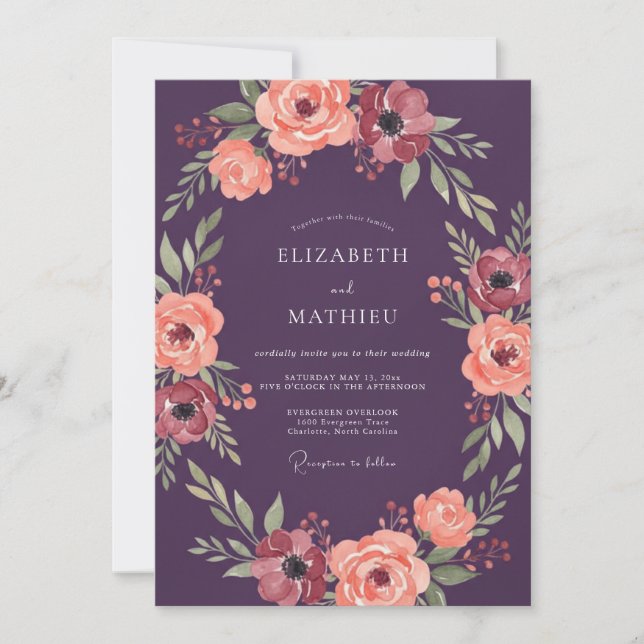 Invitation Mariage sous l'Arche de Fleurs de Prunier (Devant)