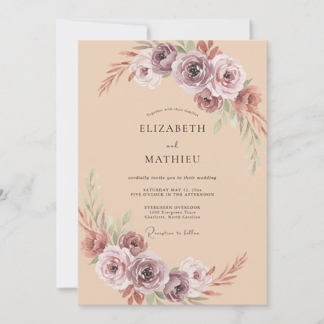 Invitation Mariage sous l'Arche de Fleurs Mauves (Devant)