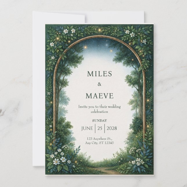 Invitation Mariage sous l'arche de la forêt crépusculaire (Devant)