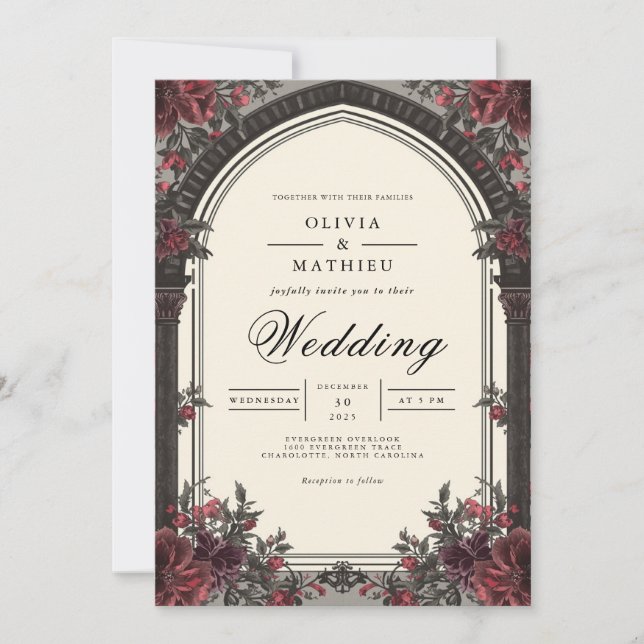 Invitation Mariage sous l'Arche de Rose Cramoisi (Devant)