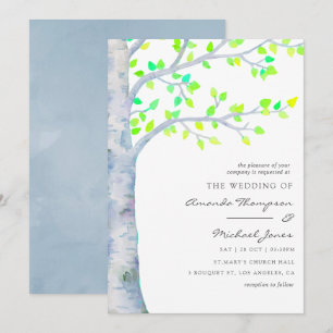 Invitation Mariage sous les bouleaux au printemps aquarelle