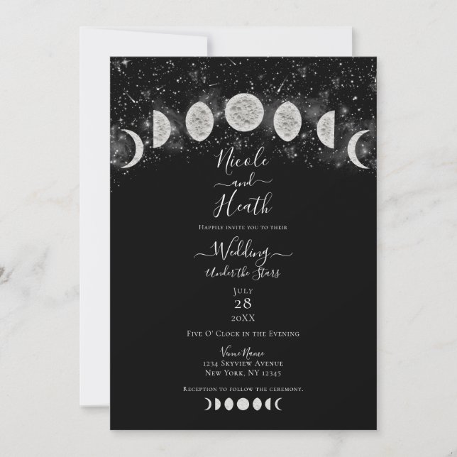 Invitation Mariage sous les étoiles avec les phases de la lun (Devant)