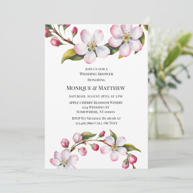 Invitation Mariage sous les fleurs de cerisier à l'aquarelle (Debout devant)
