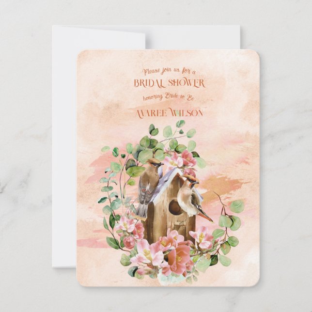 Invitation Mariage sous un thème de fleurs avec des oiseaux (Devant)