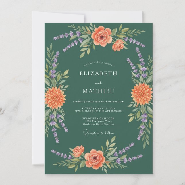 Invitation Mariage sous une arche botanique de fleurs d'orang (Devant)